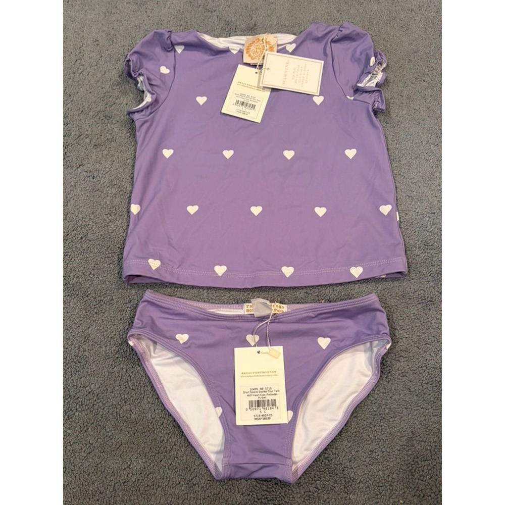 Beaufort Bonnet Co Girls Size 5 Rash Guard Swim Set Purple Hearts NWT UPF 50